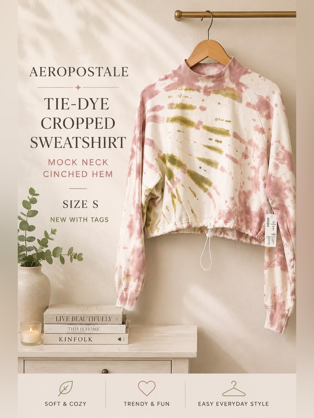 Aeropostale Cropped Tie-Dye Mock Neck Sweatshirt Size Small